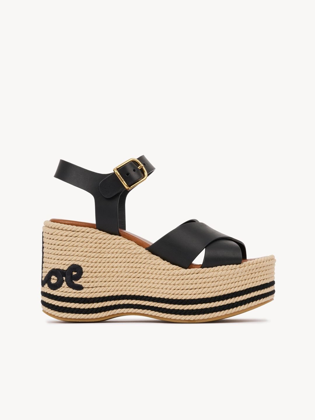 CHLOÉ Black Piia Wedge Heeled Sandals