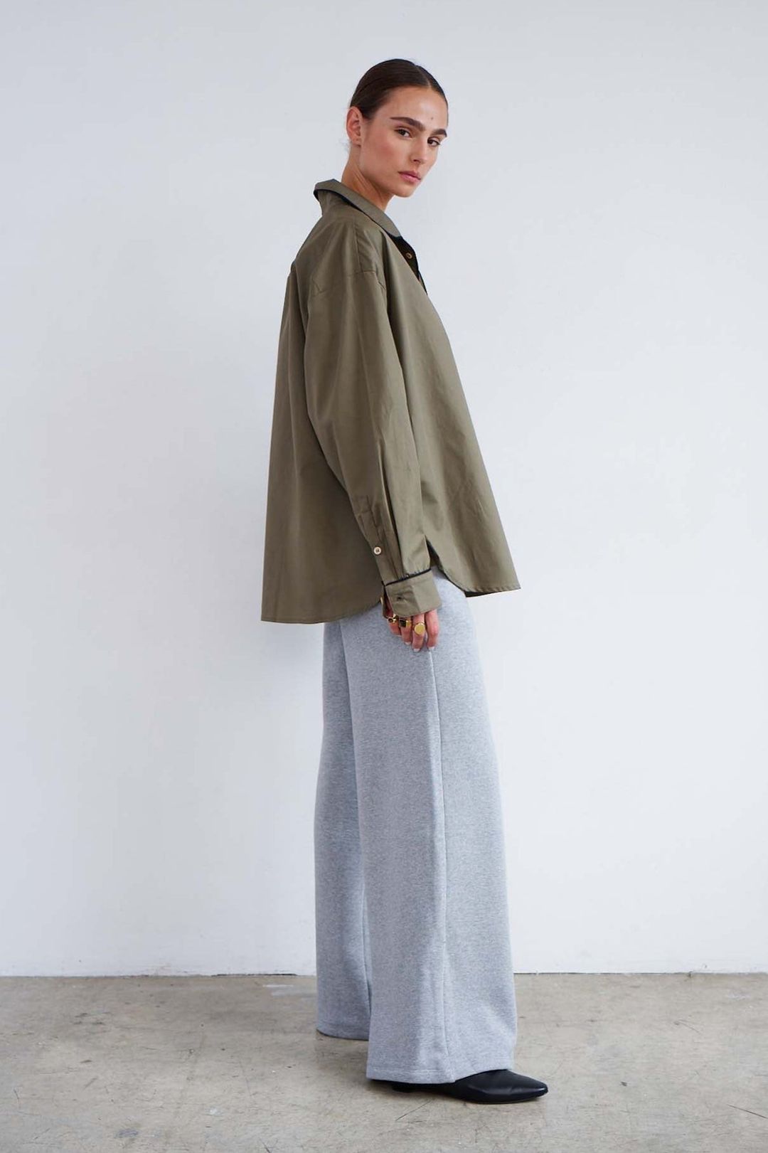 The Wide Leg Terry Trouser in Heather Grey #3