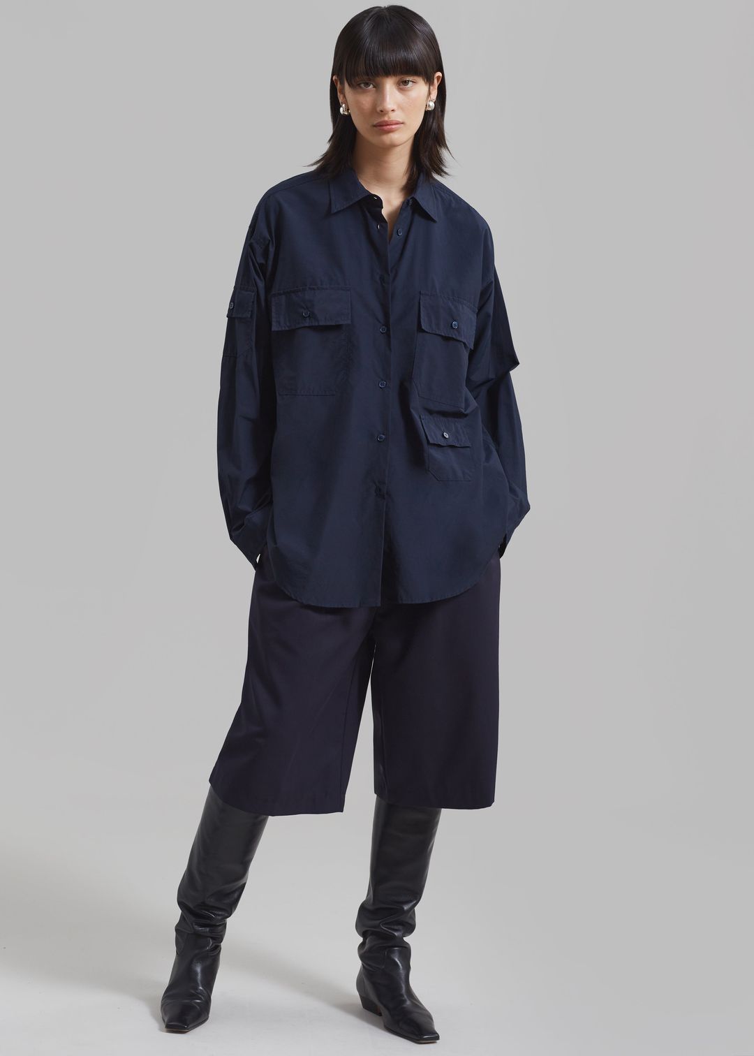 Jana Cargo Button Up Shirt - Navy #4