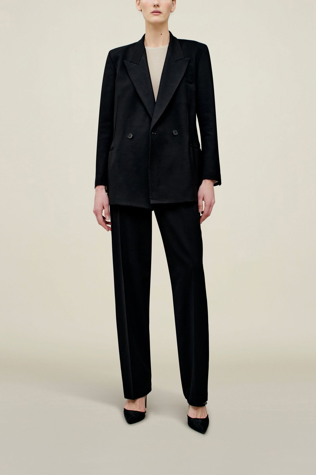 Phoebe Tuxedo Trouser in Wool Combo