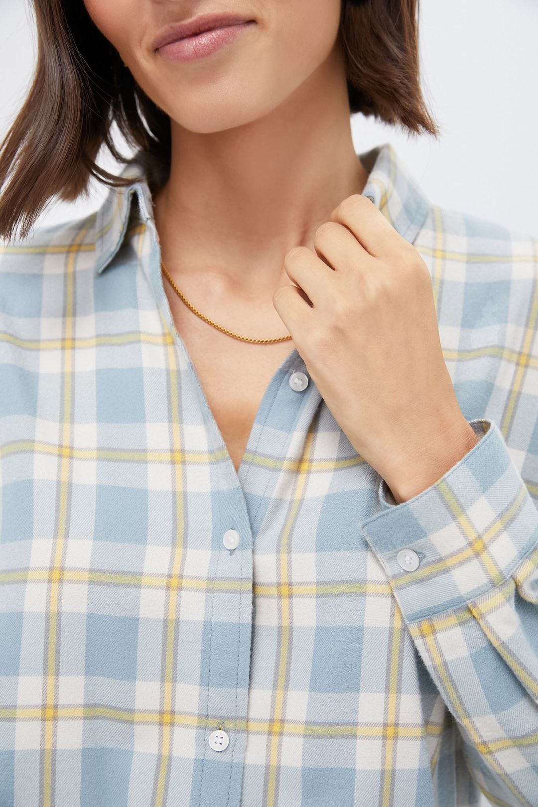 Blue Plaid Flannel Cropped Jasper Button Down #5