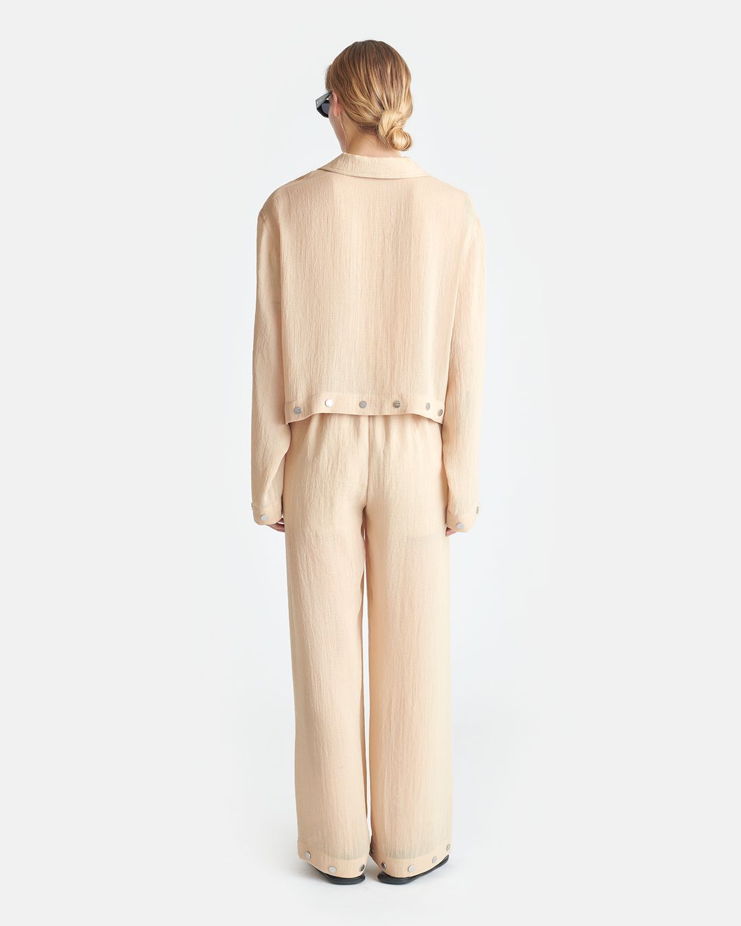 Vally - Studded Cropped Gauze Shirt - Wax #3