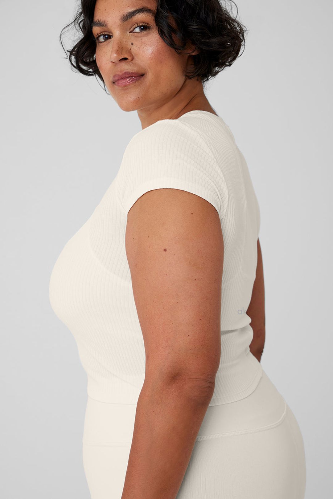 Ribbed Sea Coast Cropped Short Sleeve Tee - Ivory #10