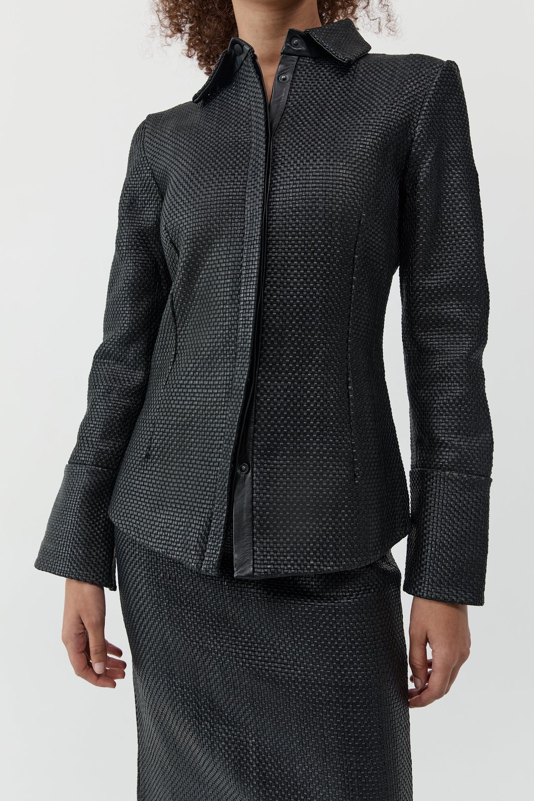 Woven Leather Shirt - Black