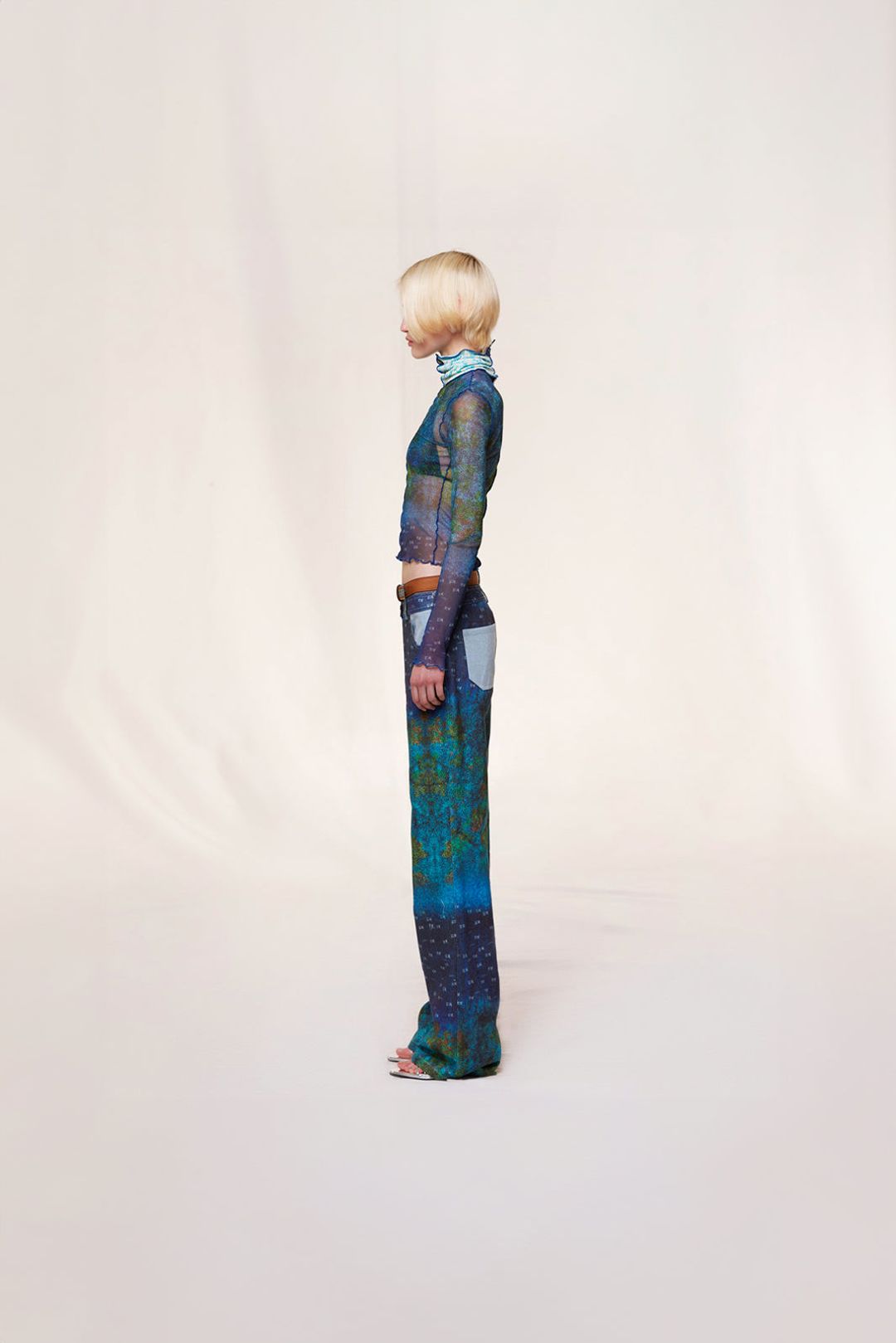 CODY - Mesh-panelled printed turtleneck top #2