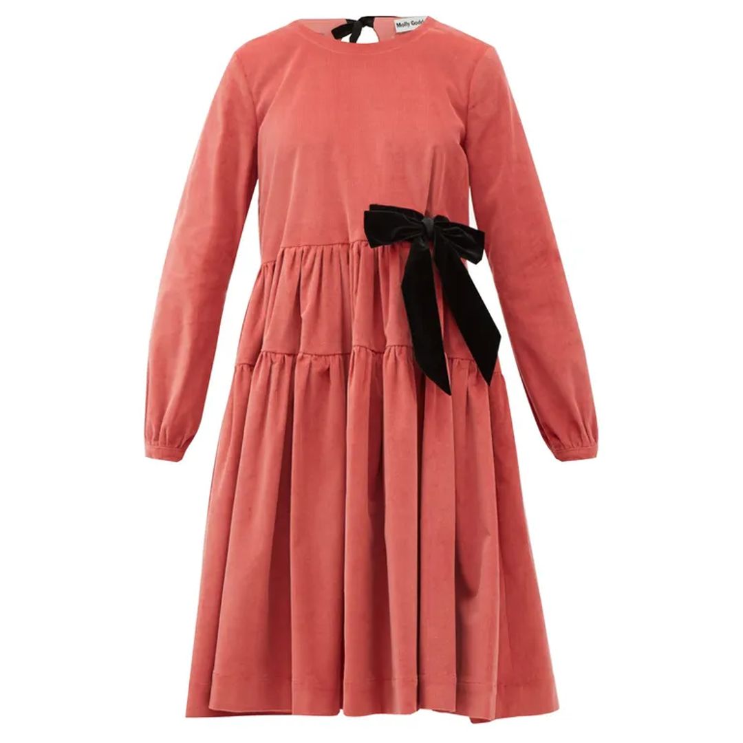 Deliah Velvet-Bow Corduroy Dress