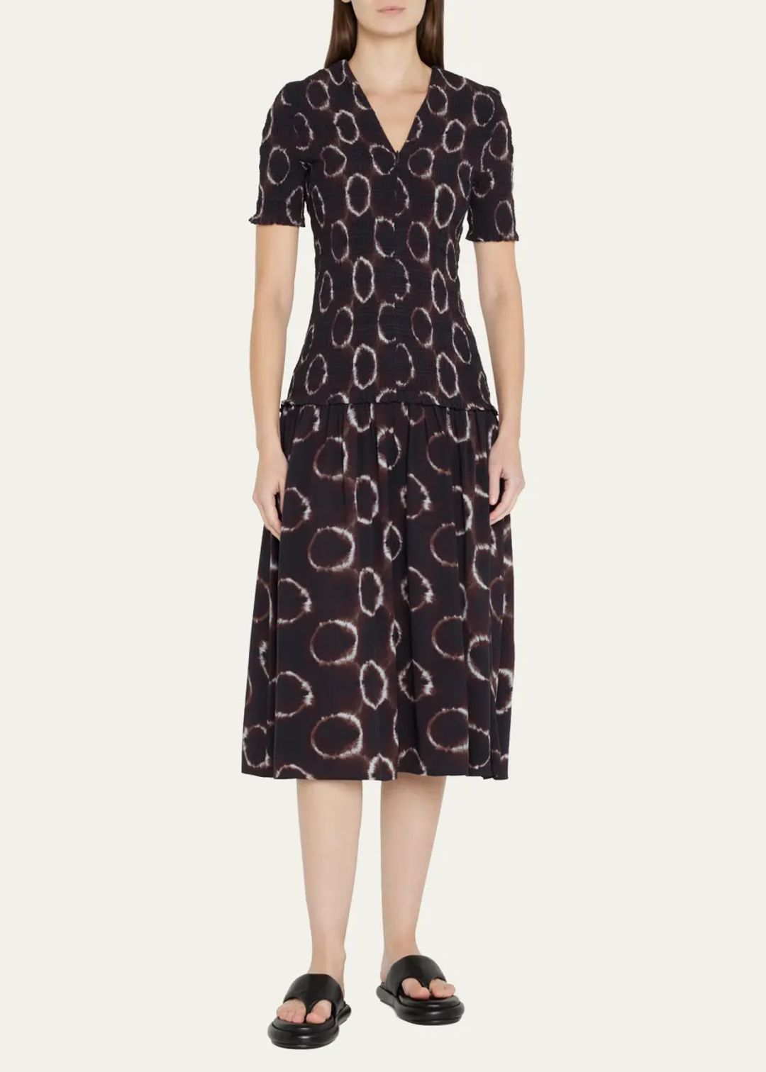 Smocked Tie-Dye Midi Dress