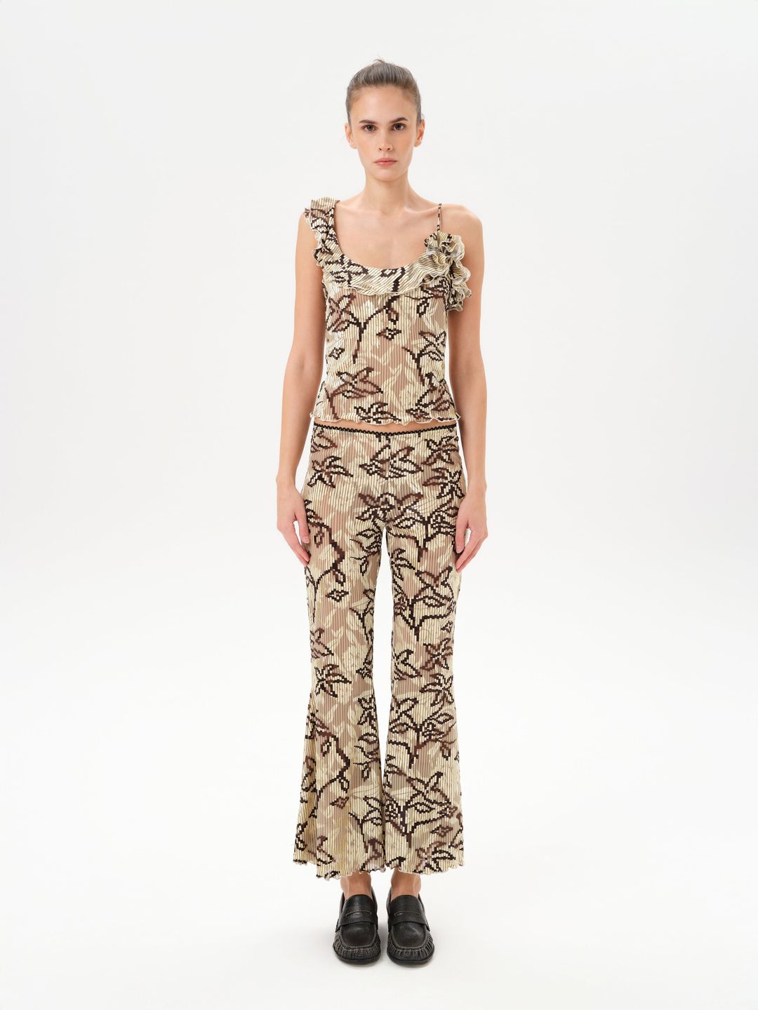 ARLA - Velvet devoré printed top with shoulder detail