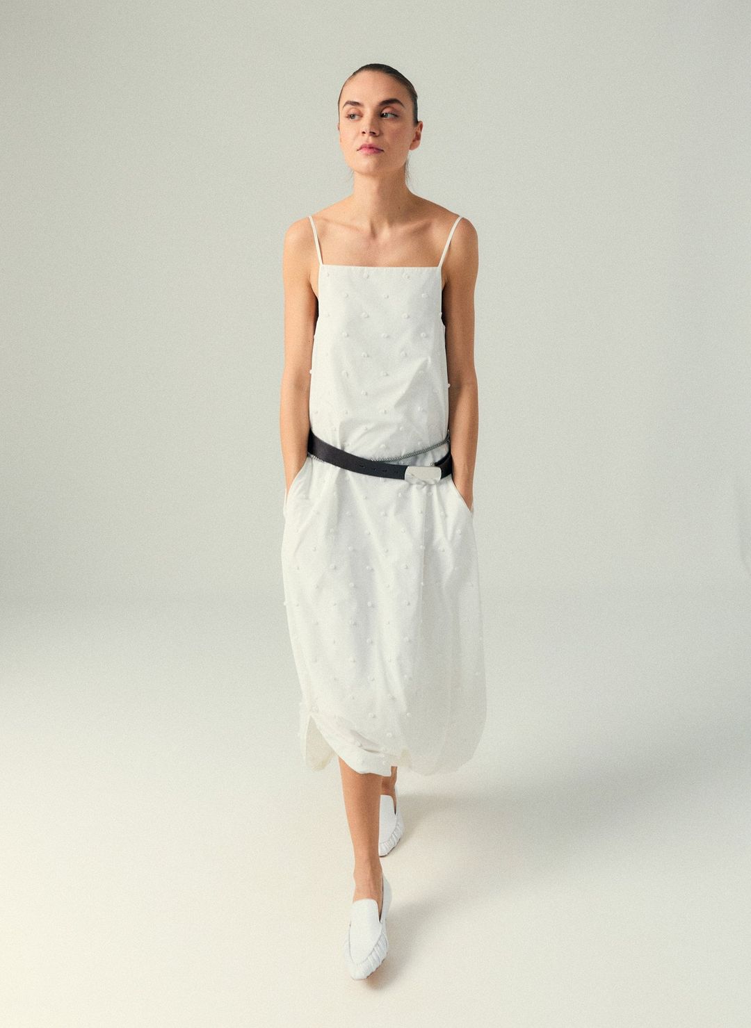 Tech Swiss Dot Square Neck Cami Dress