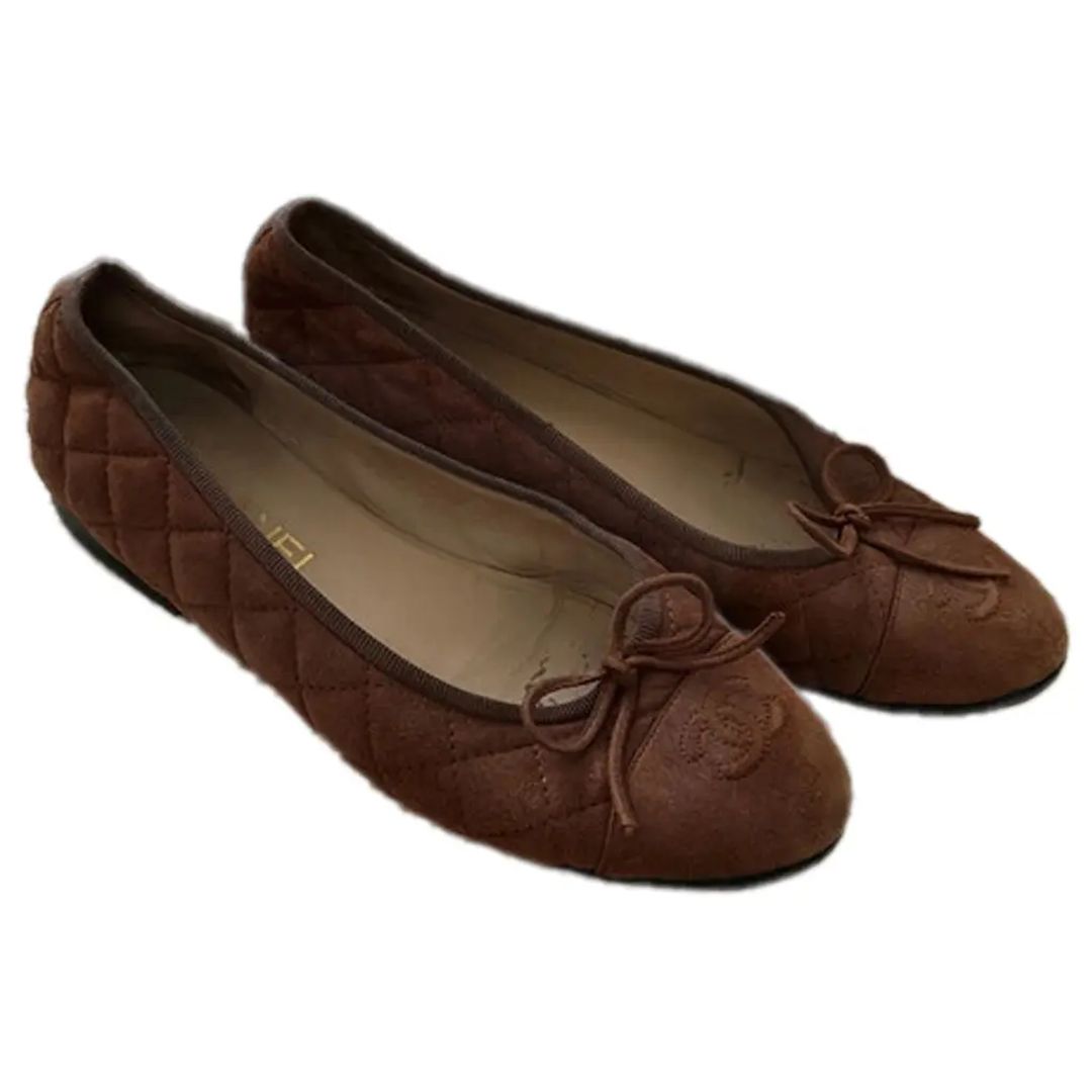 Quilted Ballet Flats in Brown Suede