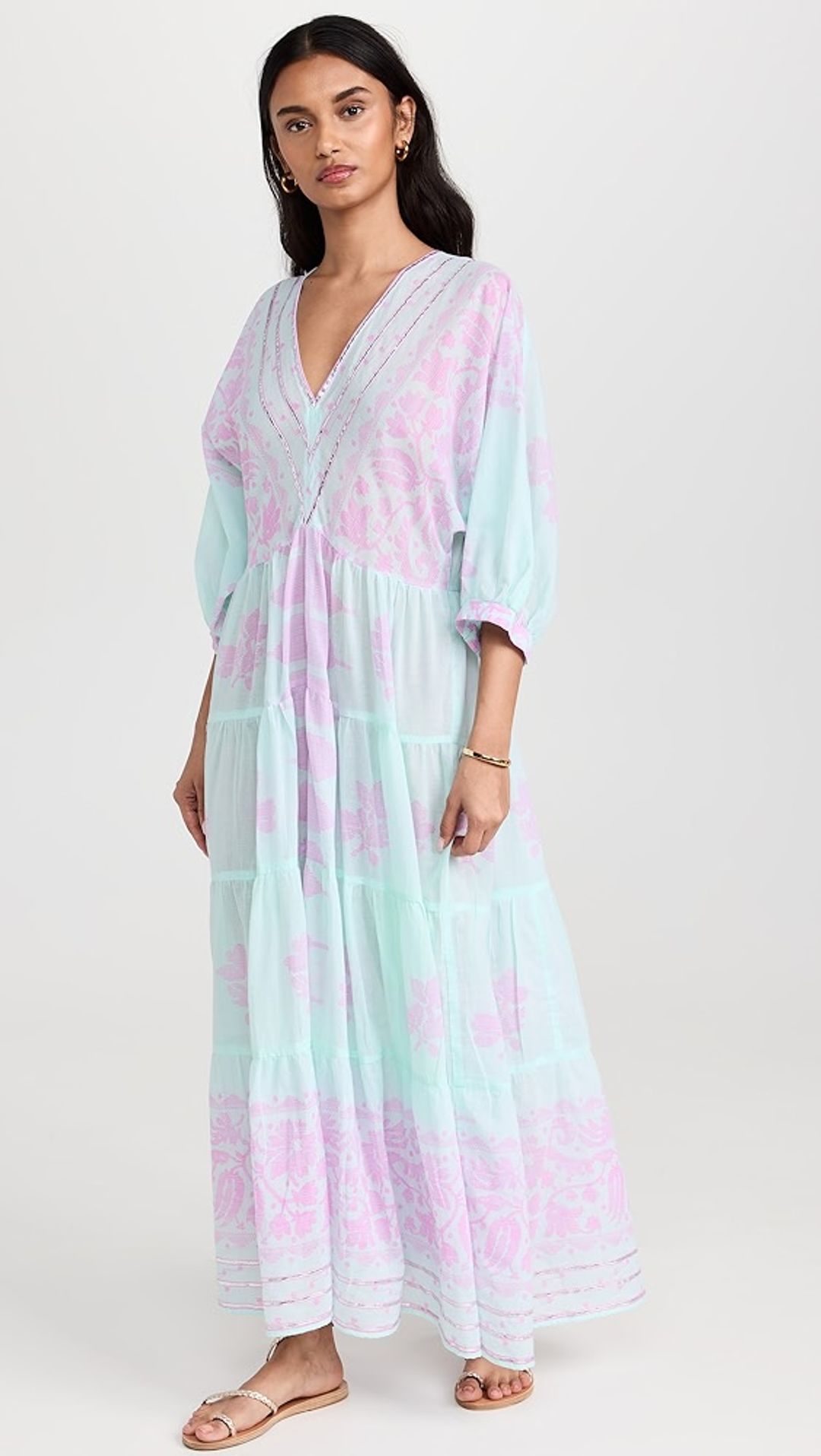 Dhaka Print Loose V Neck Dress