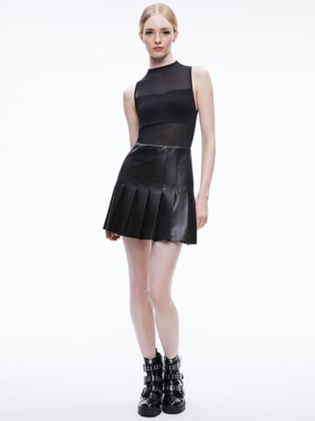 Chara Faux Leather Pleated Minidress