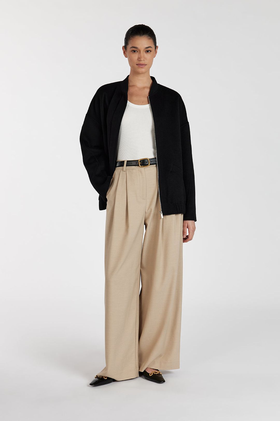 JERI BLACK WOOL BOMBER JACKET