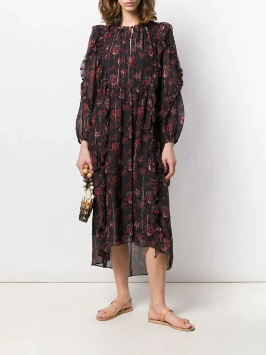 Tie Neck Floral Maxi Dress In Black #2