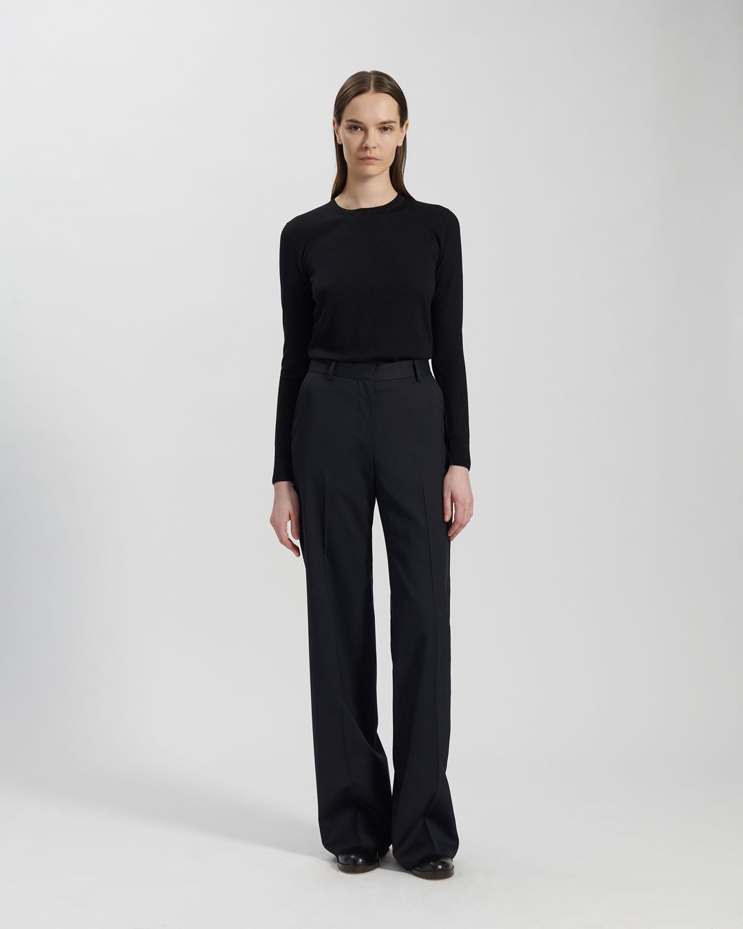 Anya Trousers in Starched Wool, Navy