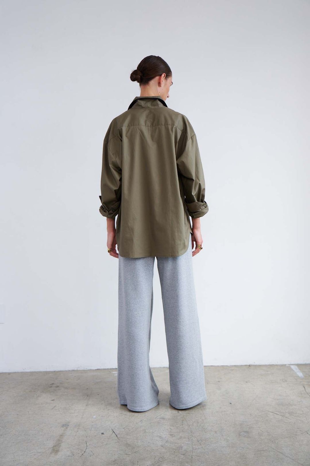 The Wide Leg Terry Trouser in Heather Grey #4