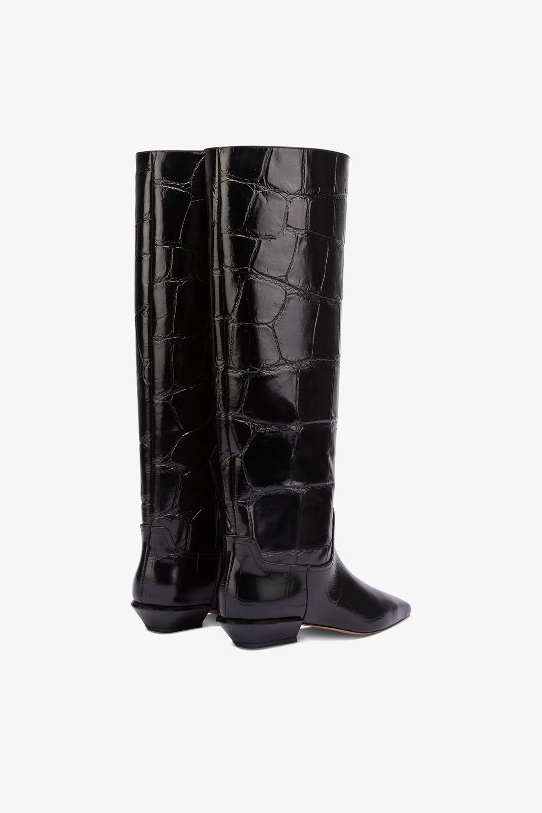 Knee-high boots in black maxi croco-embossed leather #3