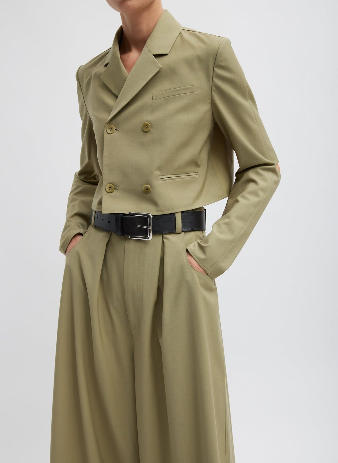 Tropical Wool Cropped Lean Double Breasted Shirt Jacket