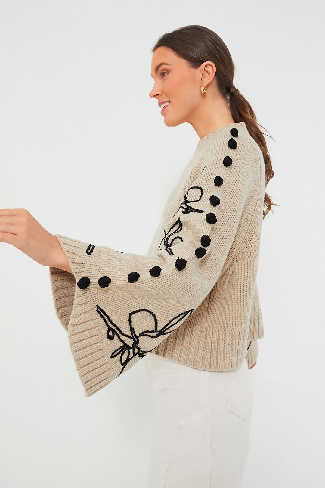 Stone Black Adele Wool Embroidered Knit #4