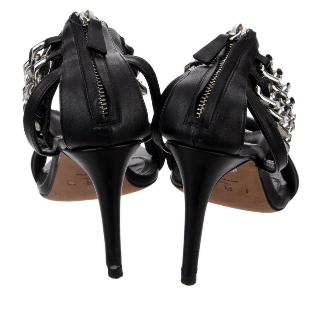 Black leather ankle strap sandal with chain detail #2