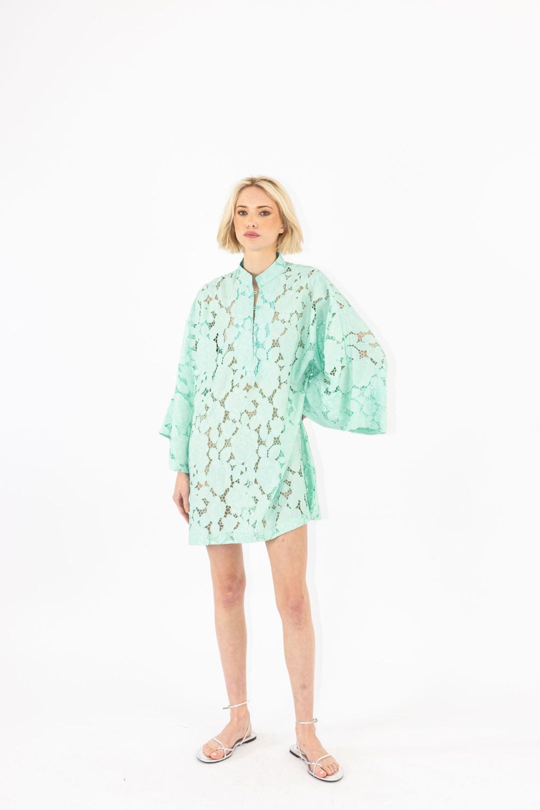 mint rose lace mini caftan
