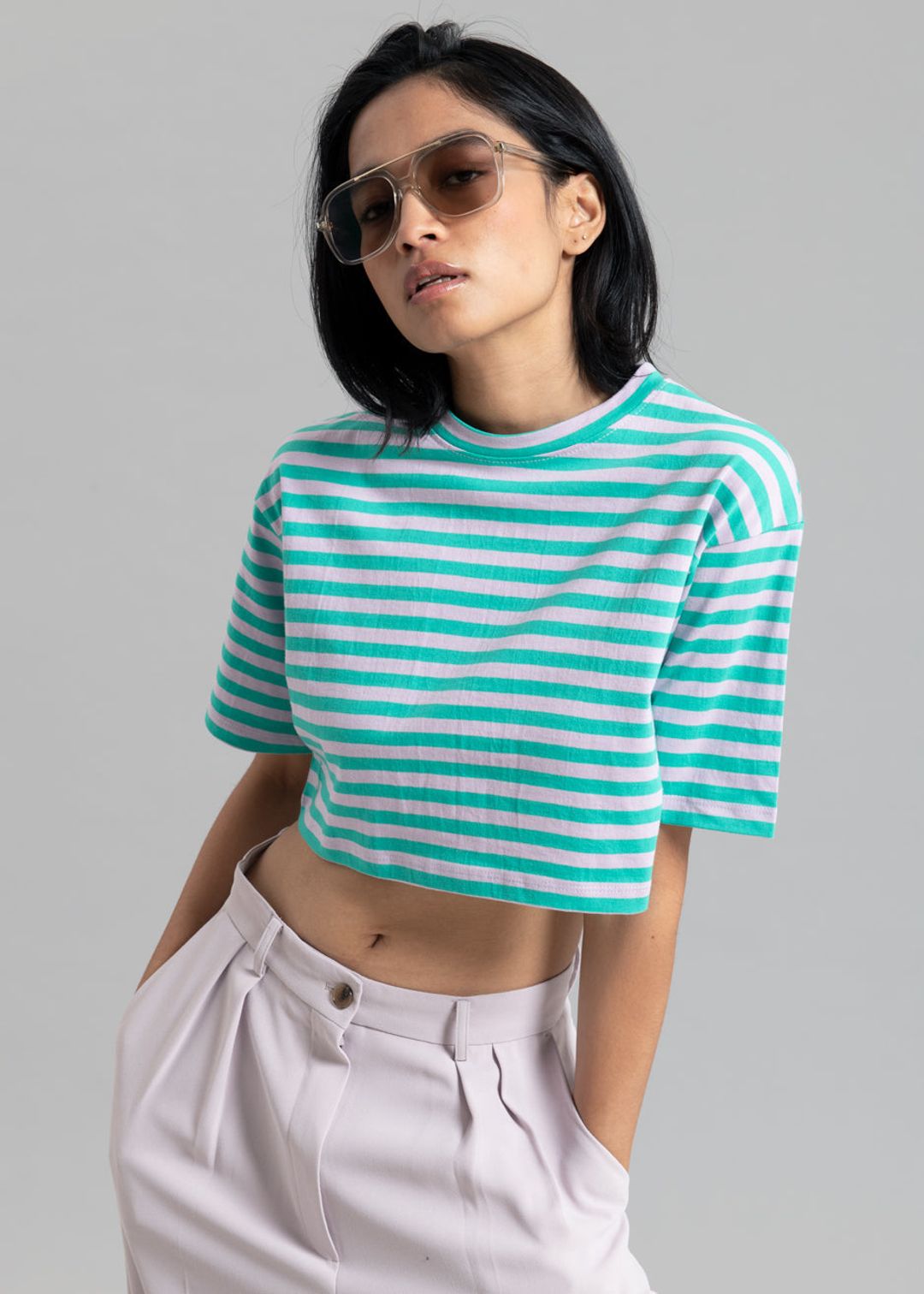 Karina Cropped T-Shirt - Sea Green/Lilac #3