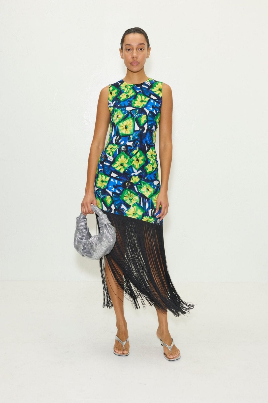 Casablanca Fringe Dress in Small Abstract Floral