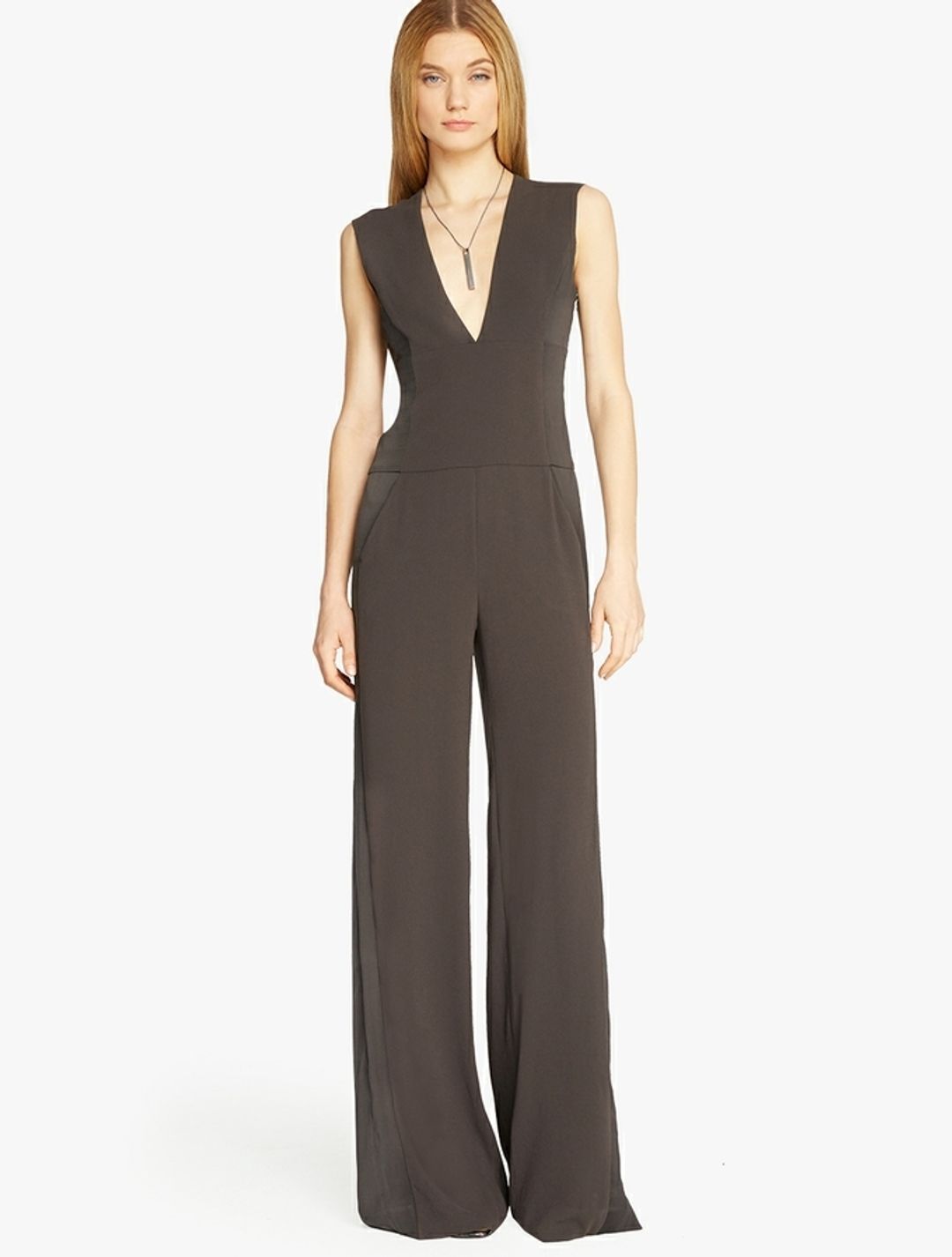 Crepe / Satin Combo Jumpsuit in Olive