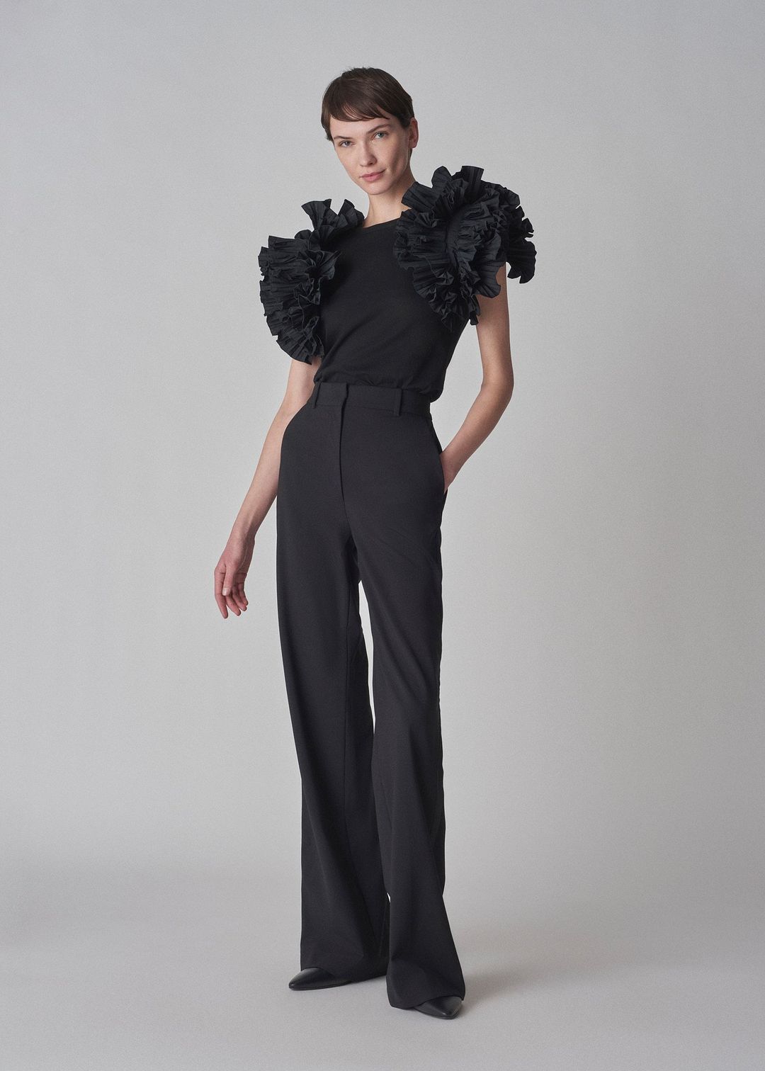 Taffeta Sleeve T Shirt in Cotton Jersey - Black