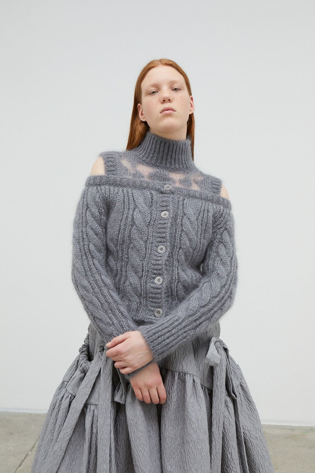 GIA | CARDIGAN CABLE MOHAIR GREY