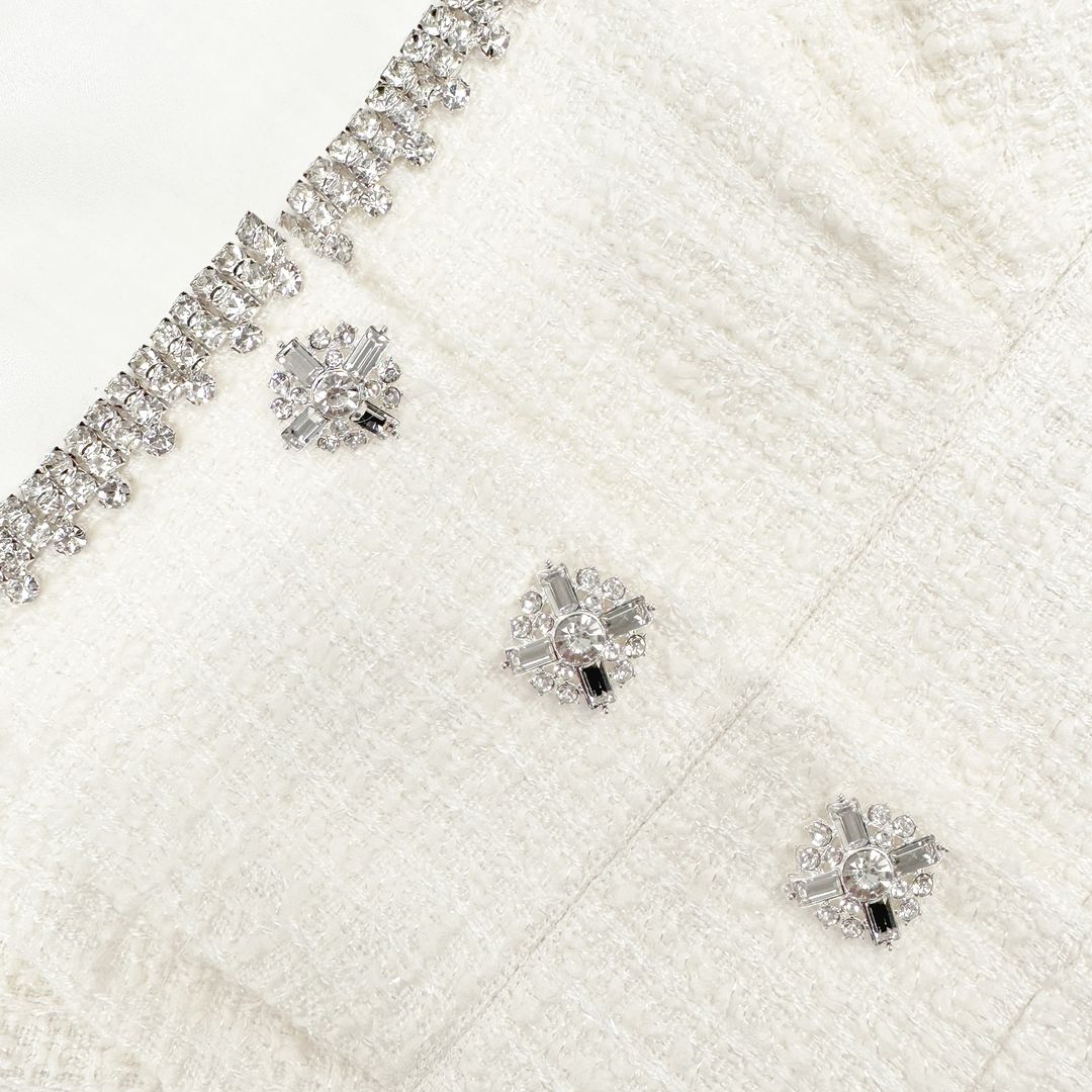 Cream Boucle Diamante Trim Midi Dress #5