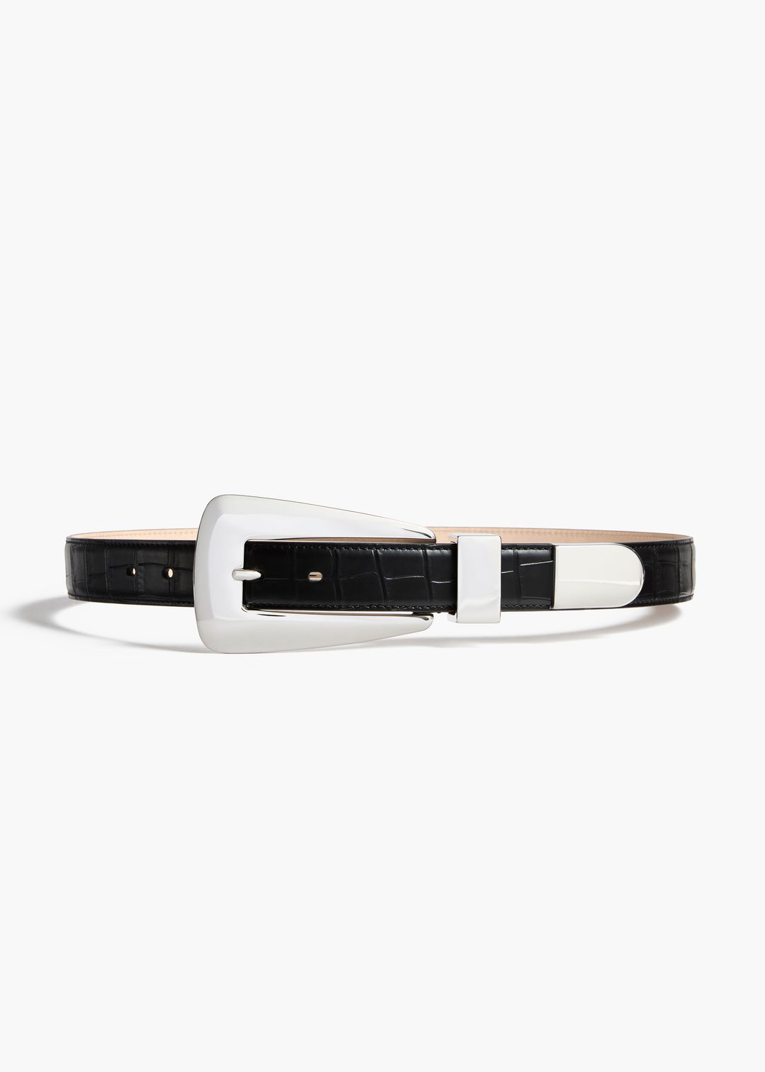 Lucca Belt in Black Croc-Embossed Leather with Silver