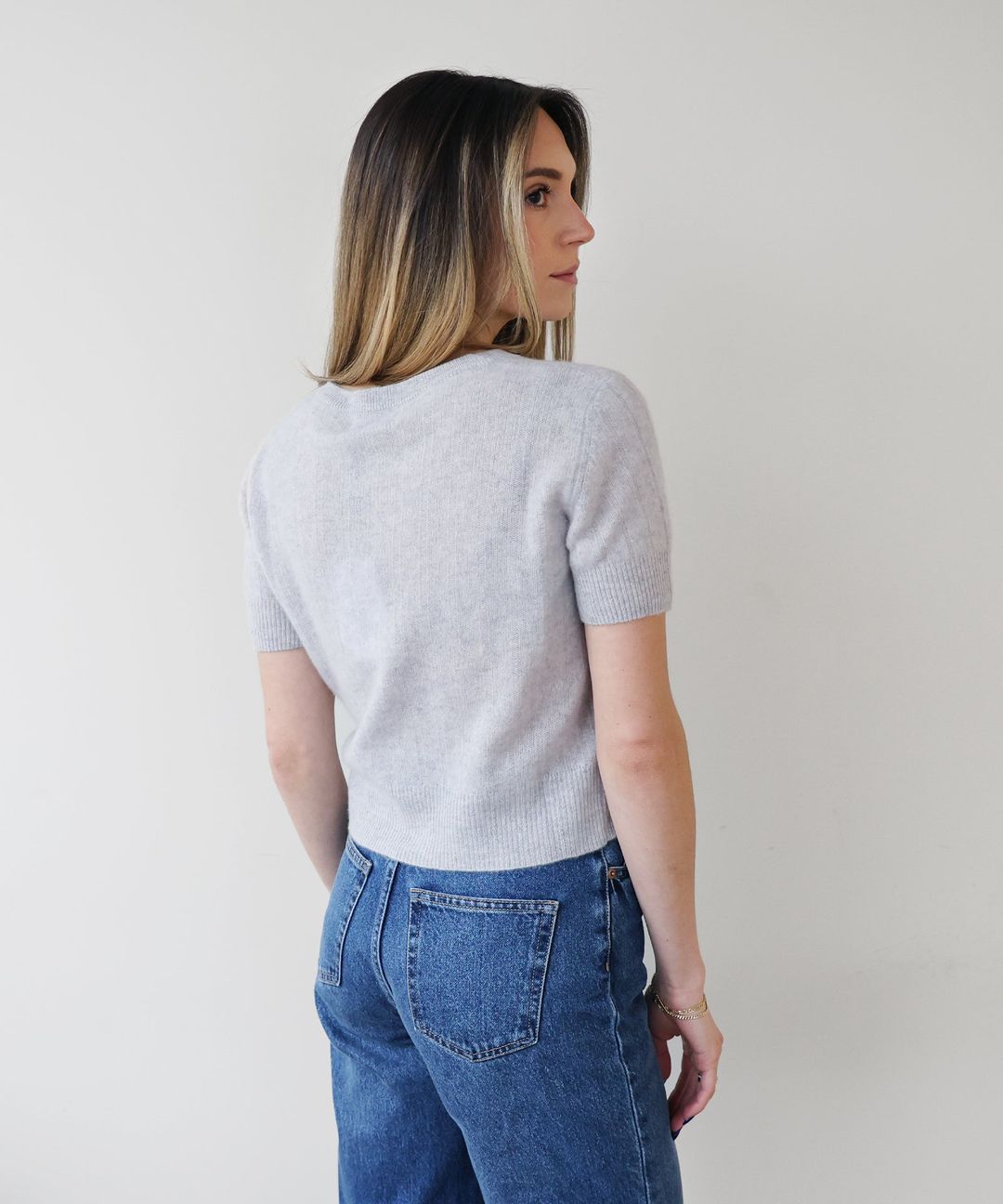 Lightweight Cashmere Short Sleeve Ribbed Cardigan #6