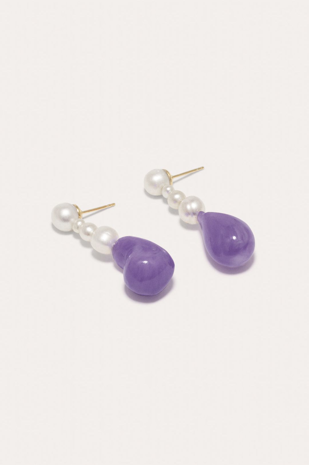 Pluck - Pearl and Lilac Bio Resin Gold Vermeil Earrings #4