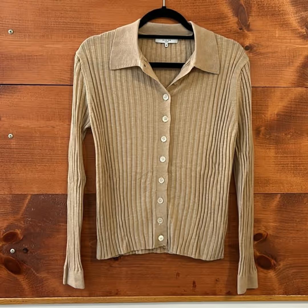 Beige Ribbed Cardigan