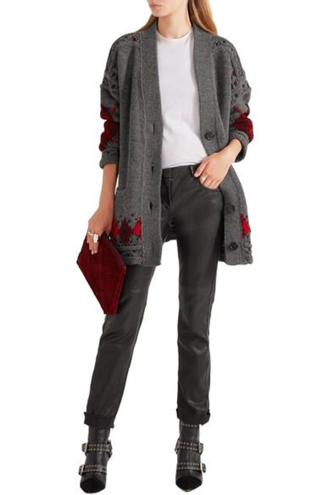Woman Geena Oversized Argyle Wool And Alpaca-blend Cardigan Gray In Grey #3