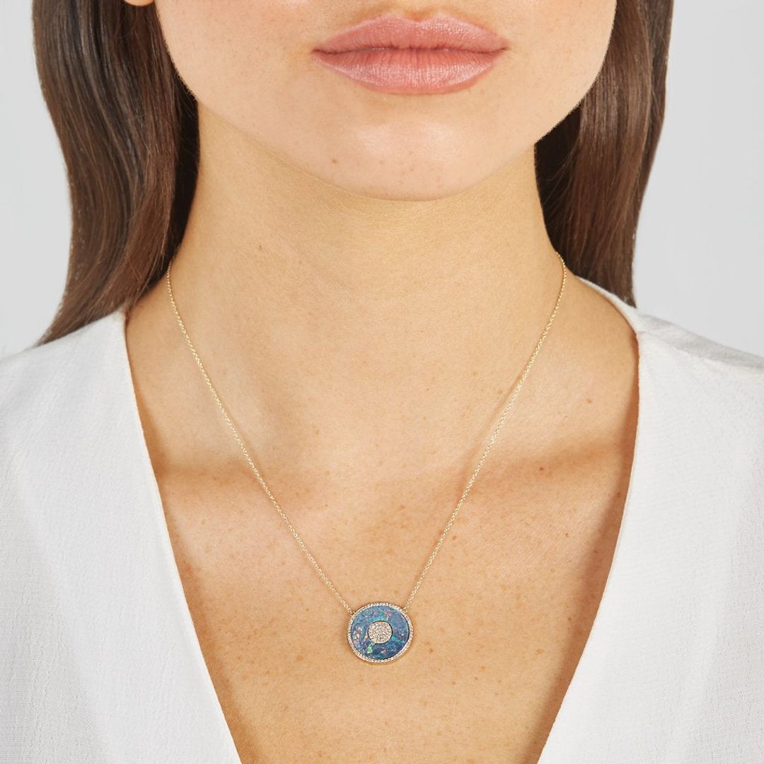 Red Boulder Opal and Diamond Inlay Evil Eye Necklace #6