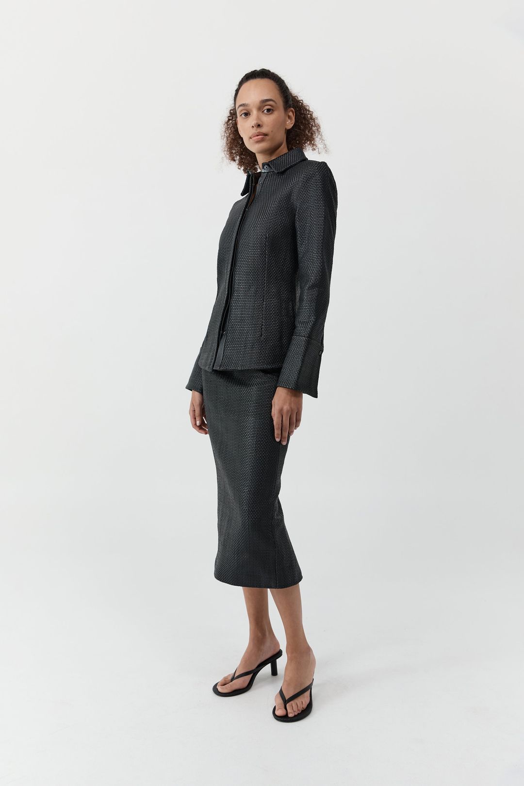 Woven Leather Shirt - Black #3