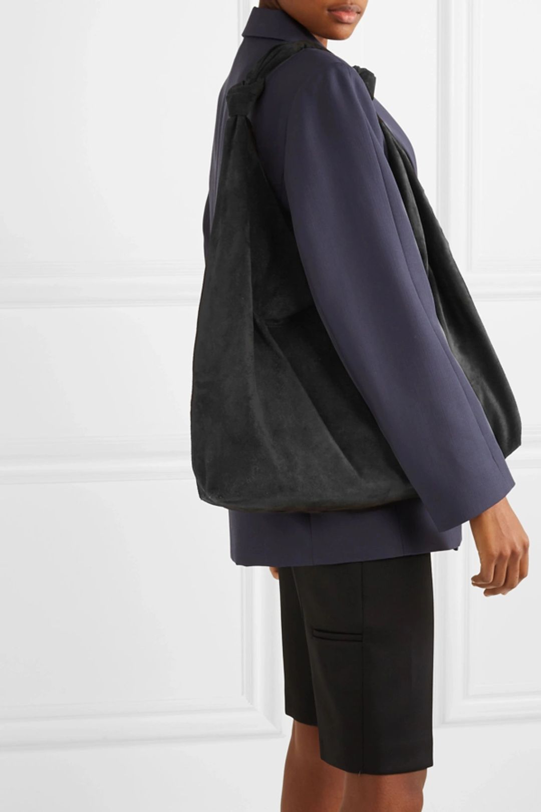 Bindle Double Knot Suede Shoulder Bag In Black #2