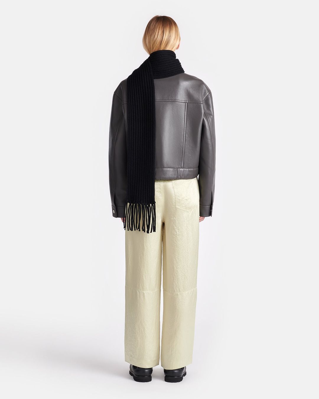 Zaria - Cropped Regenerated Leather Jacket - Midnight Green #5