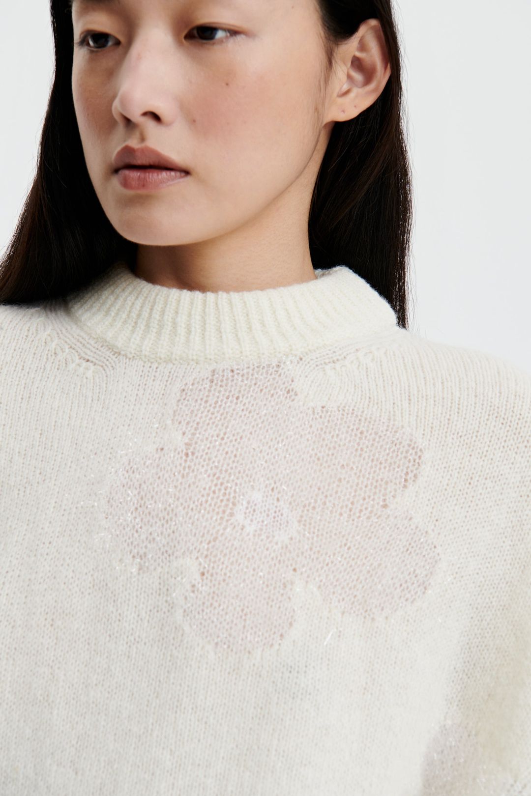 UBERTA | PULLOVER BLOMST INTARSIA NATURAL WHITE