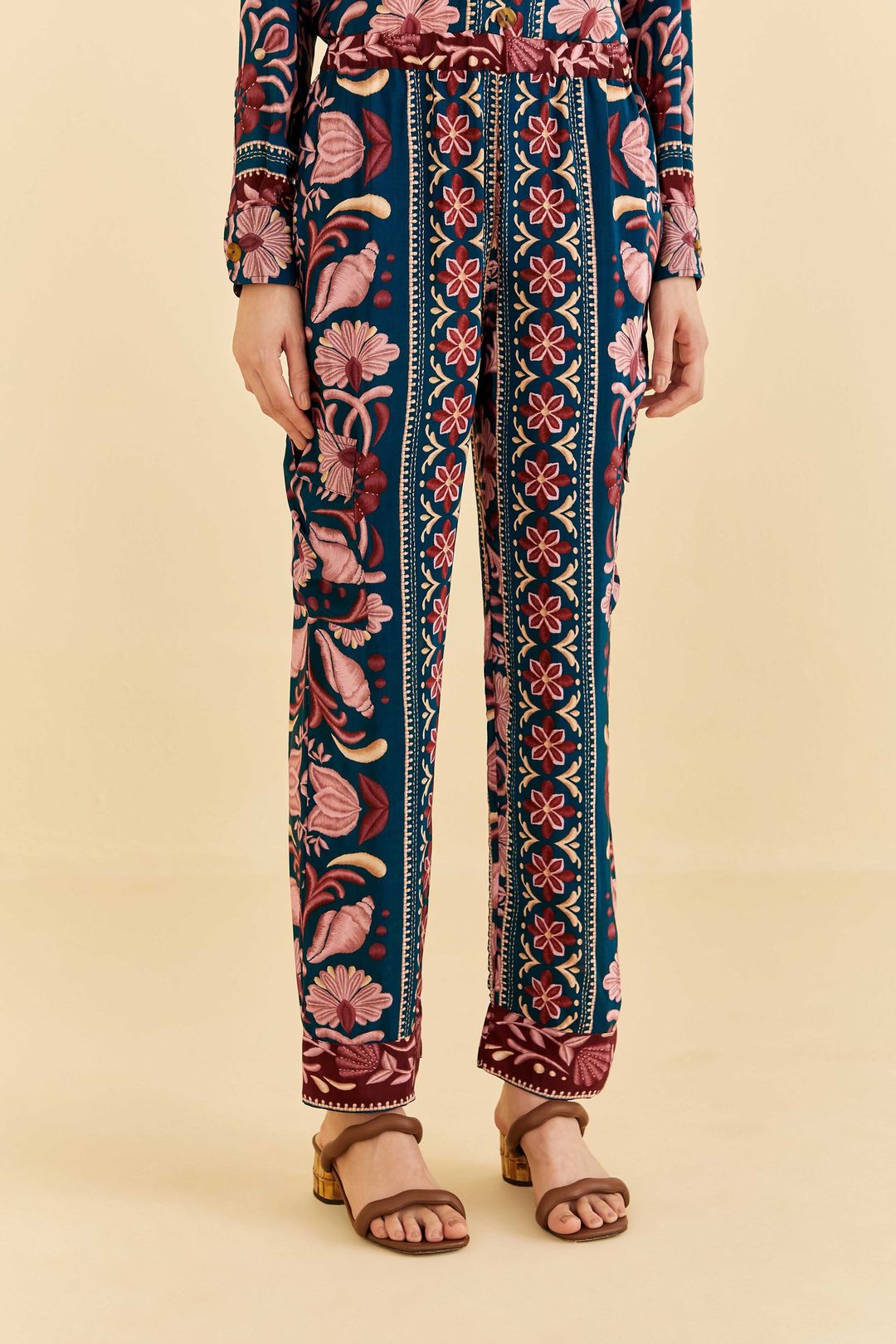 Teal Seashell Tapestry Cargo Pants #3