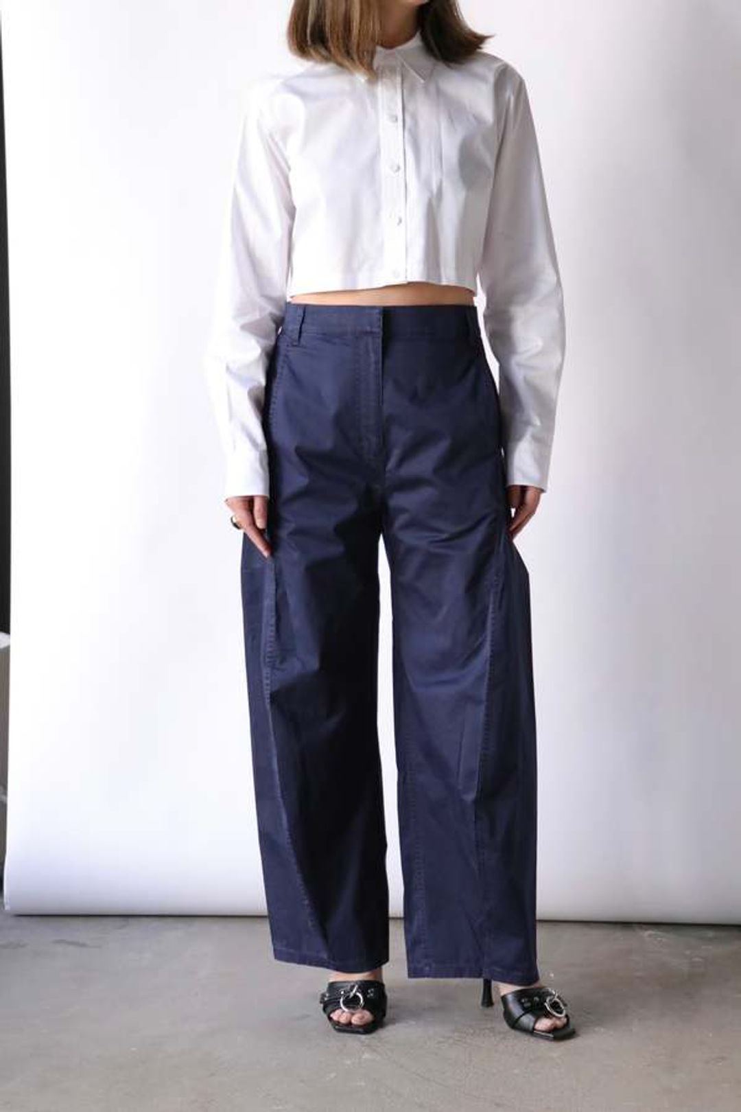 Tibi Summer 2024 Garment Dyed Silky Cotton Sid Pant - petite length, Navy