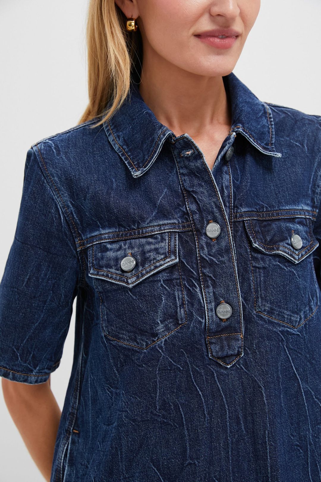 Mid Blue Stone Crinkled Future Denim Mini Dress #5
