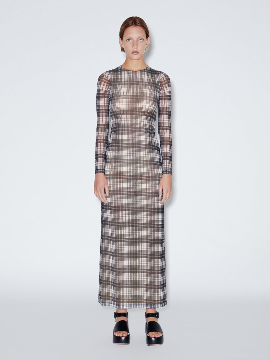 Long Sleeve Crewneck Mesh Maxi Dress #3