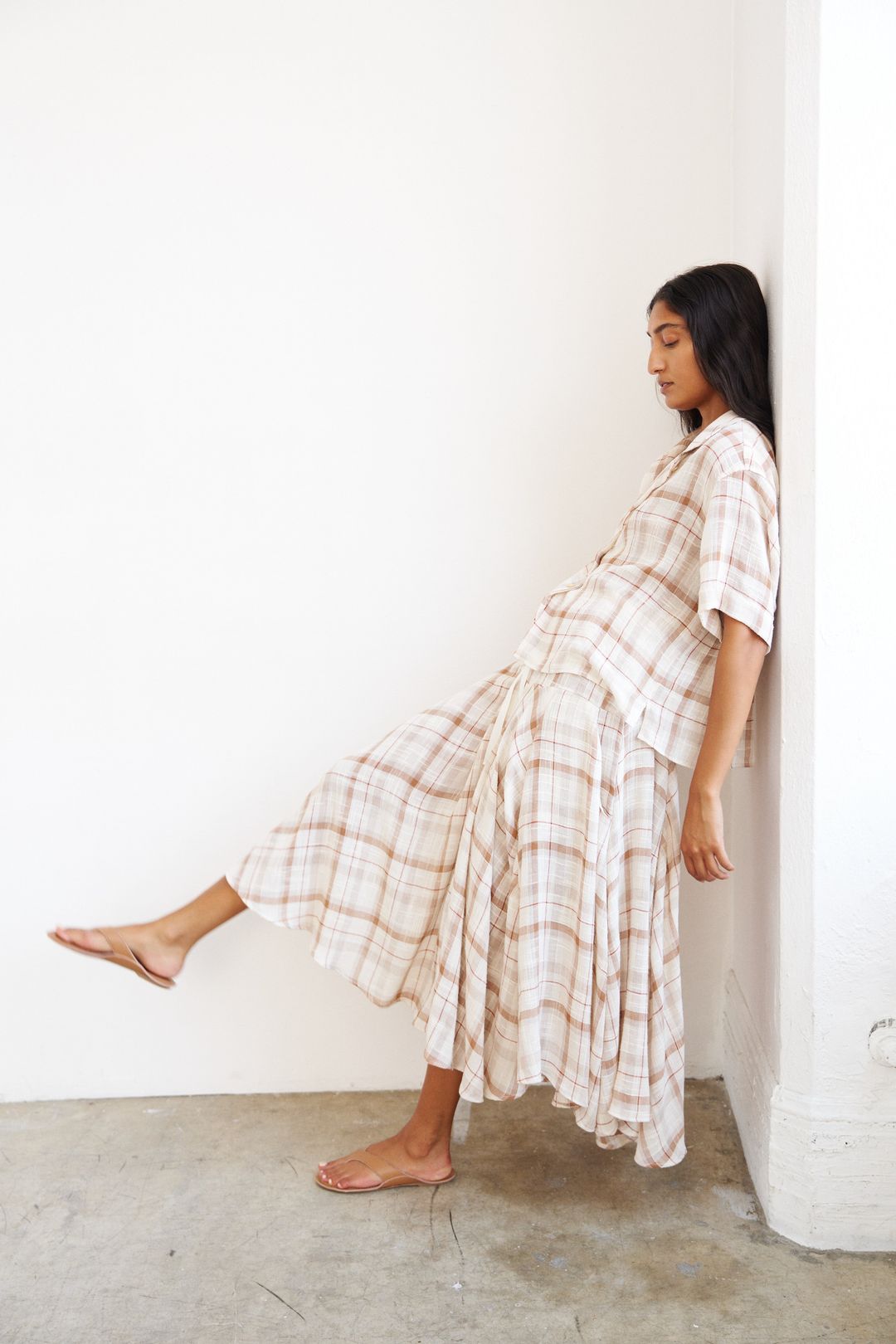 The Italian Summer Skirt in Natural Plaid