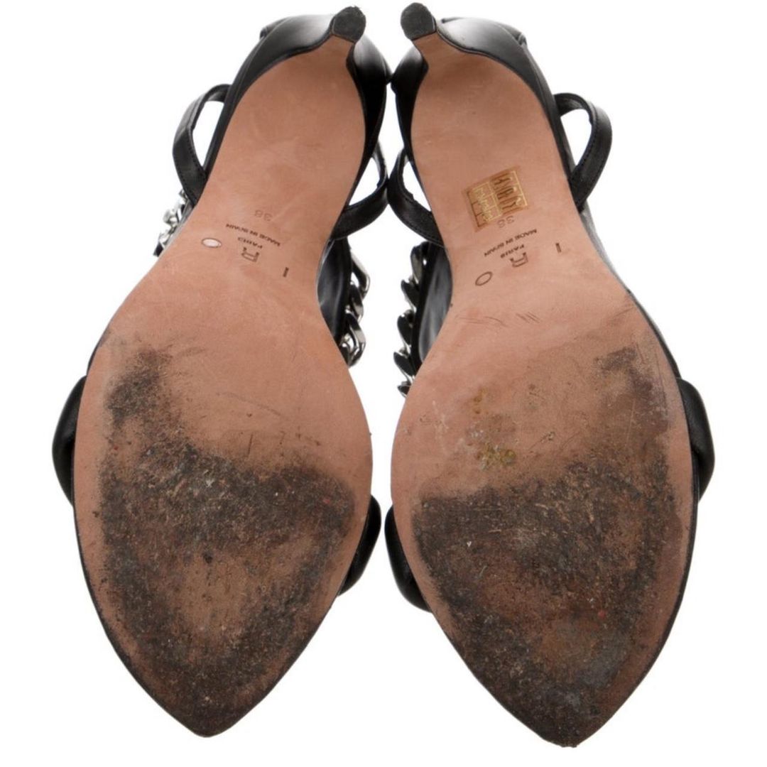 Black leather ankle strap sandal with chain detail #3