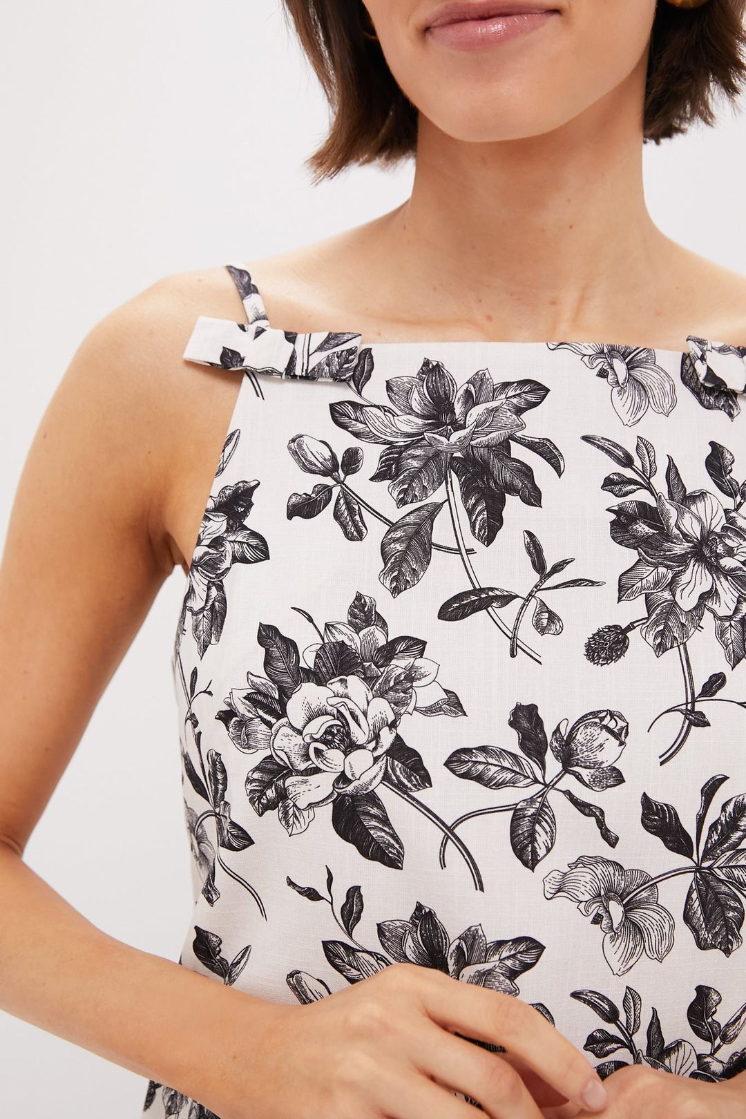 Black & White Floral Bow Strap Dalton Dress #5