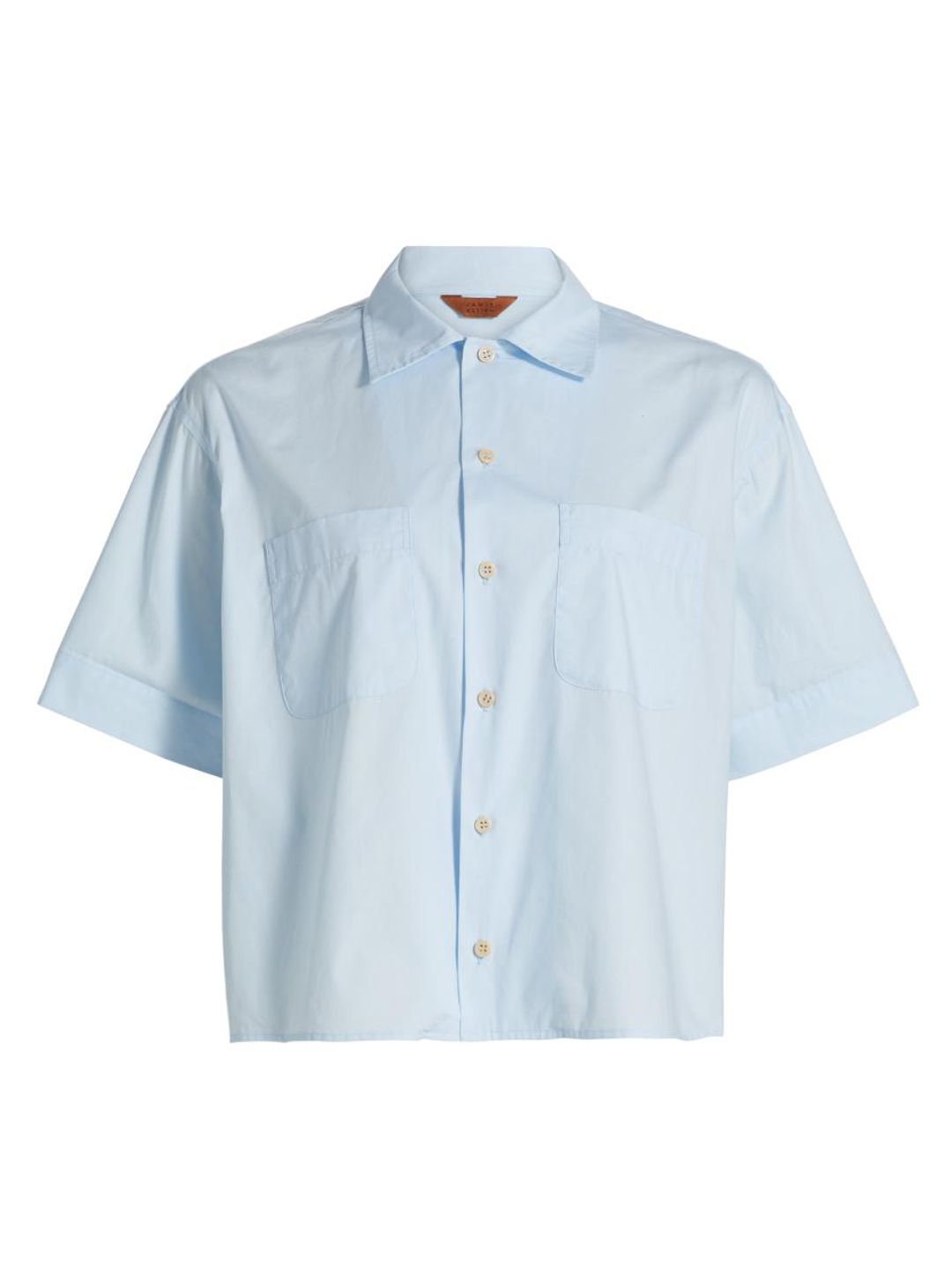 Cotton Boxy Cropped Camp Shirt