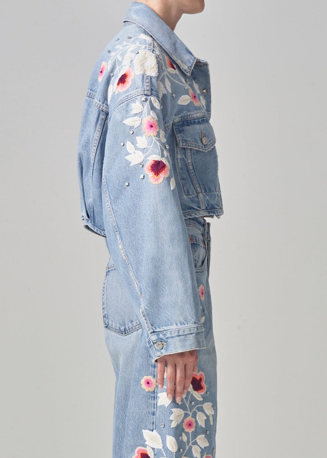 Lena Embroidered Cropped Jacket in Tulip #4